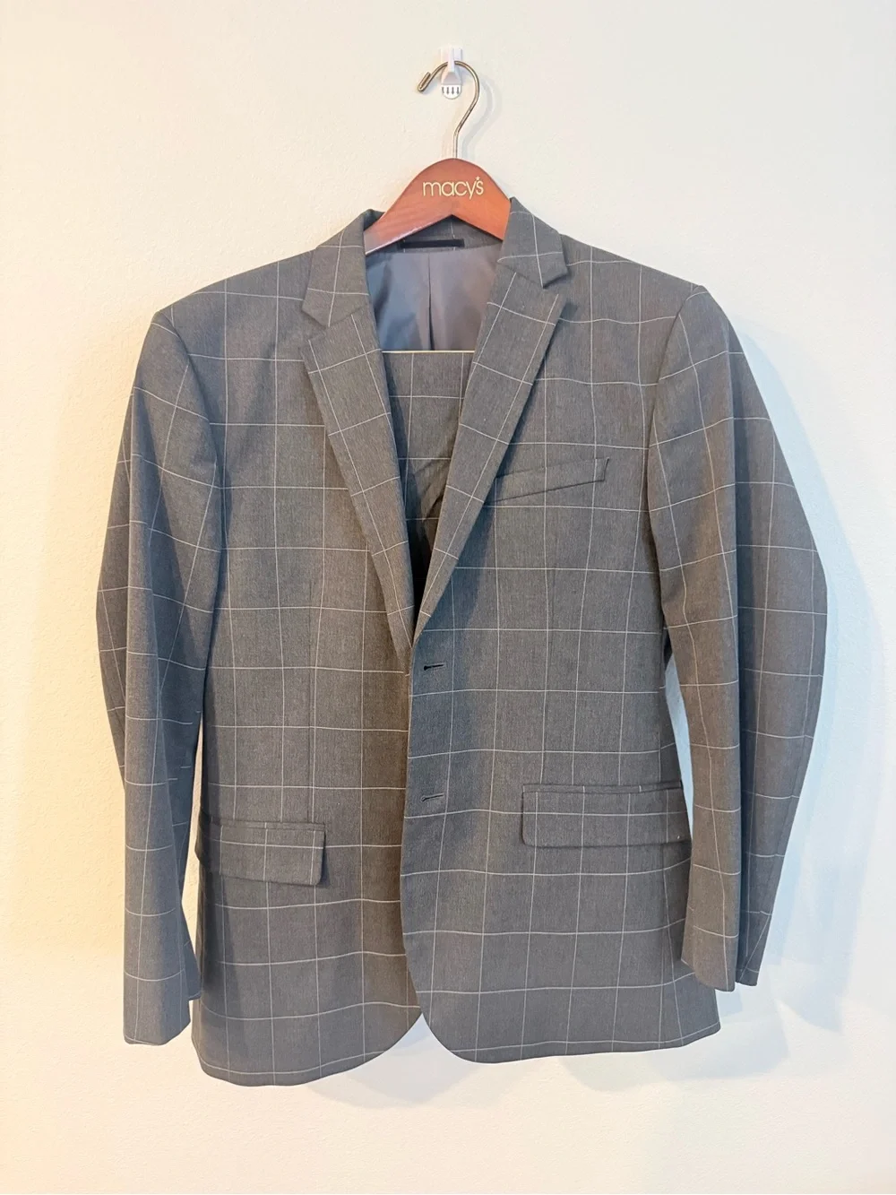 H&M Gray Windowpane 2 Piece Suit